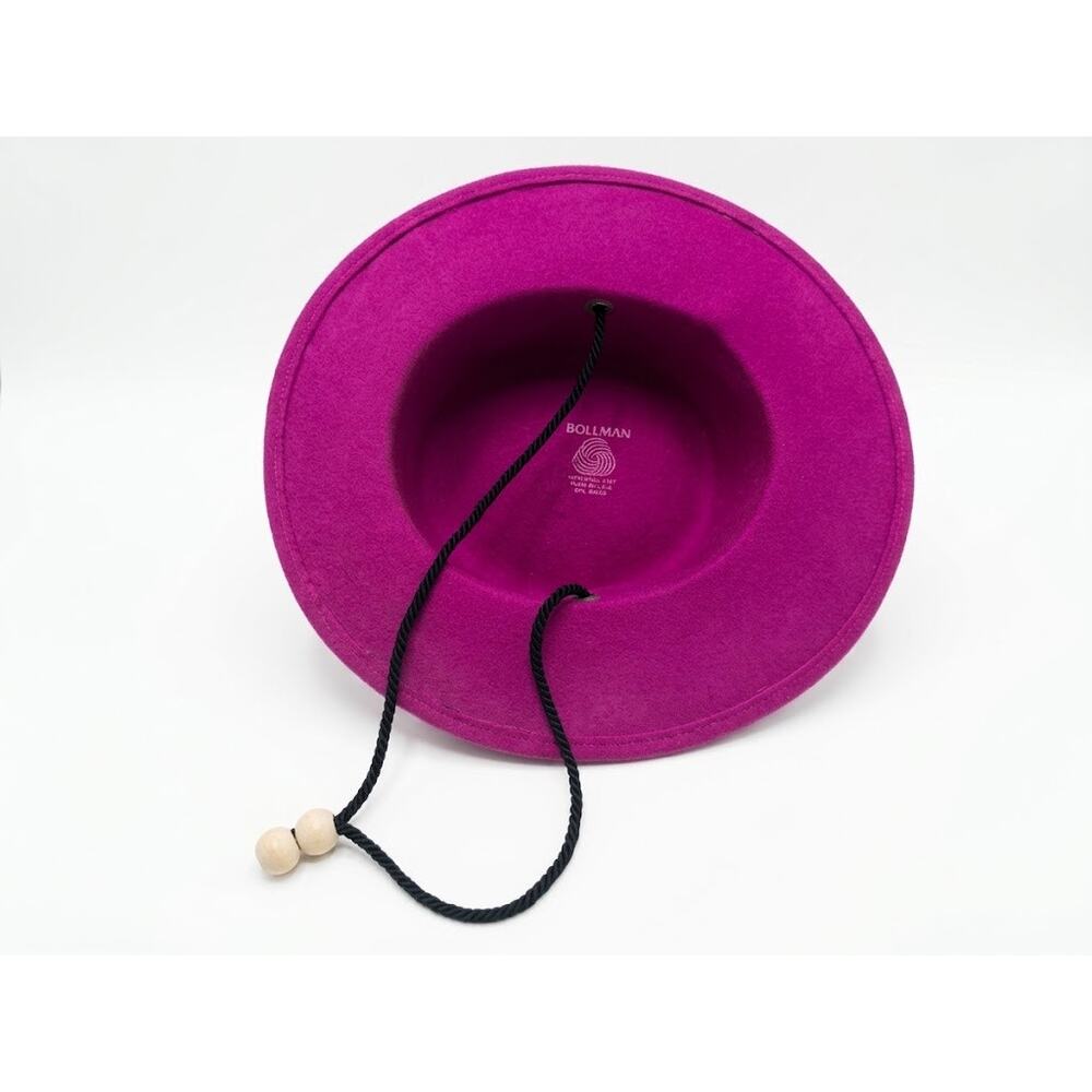 Vintage Bollman Magenta Wool Felt Gaucho Hat WPL 5923 Cord Wood Beads 1950s - Picture 6 of 6